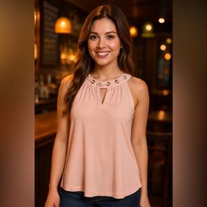 Carmen Blush Pink Lace Up Tank Blouse pastel M